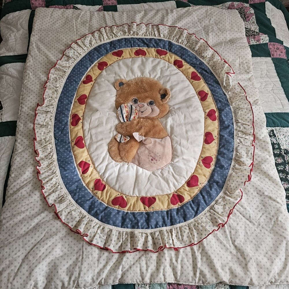 Vintage 70s/80s Quilted Teddy Bear Baby Crib Blanket Nursery Originals By Judi-s